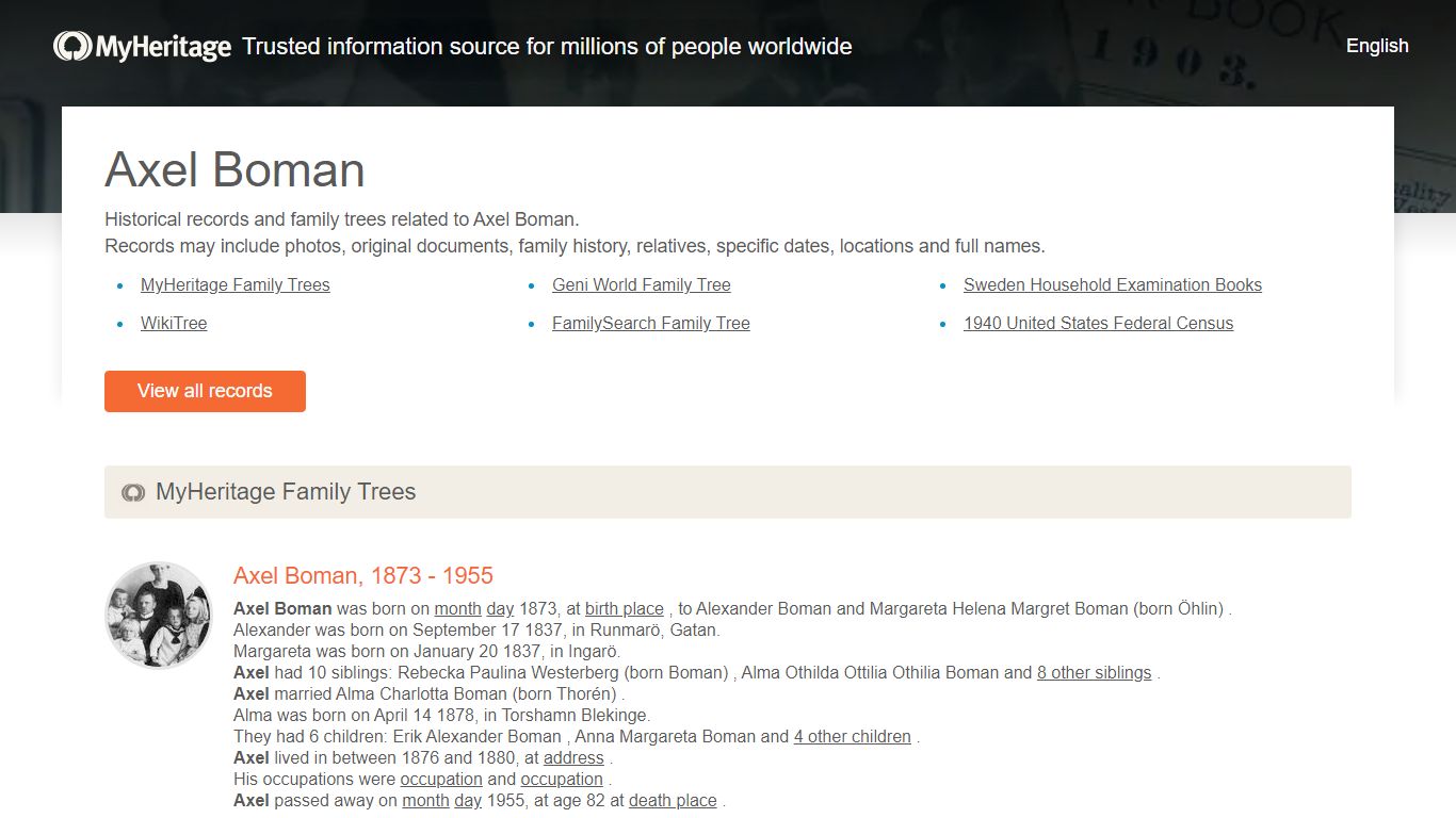 Axel Boman - Historical records and family trees - MyHeritage